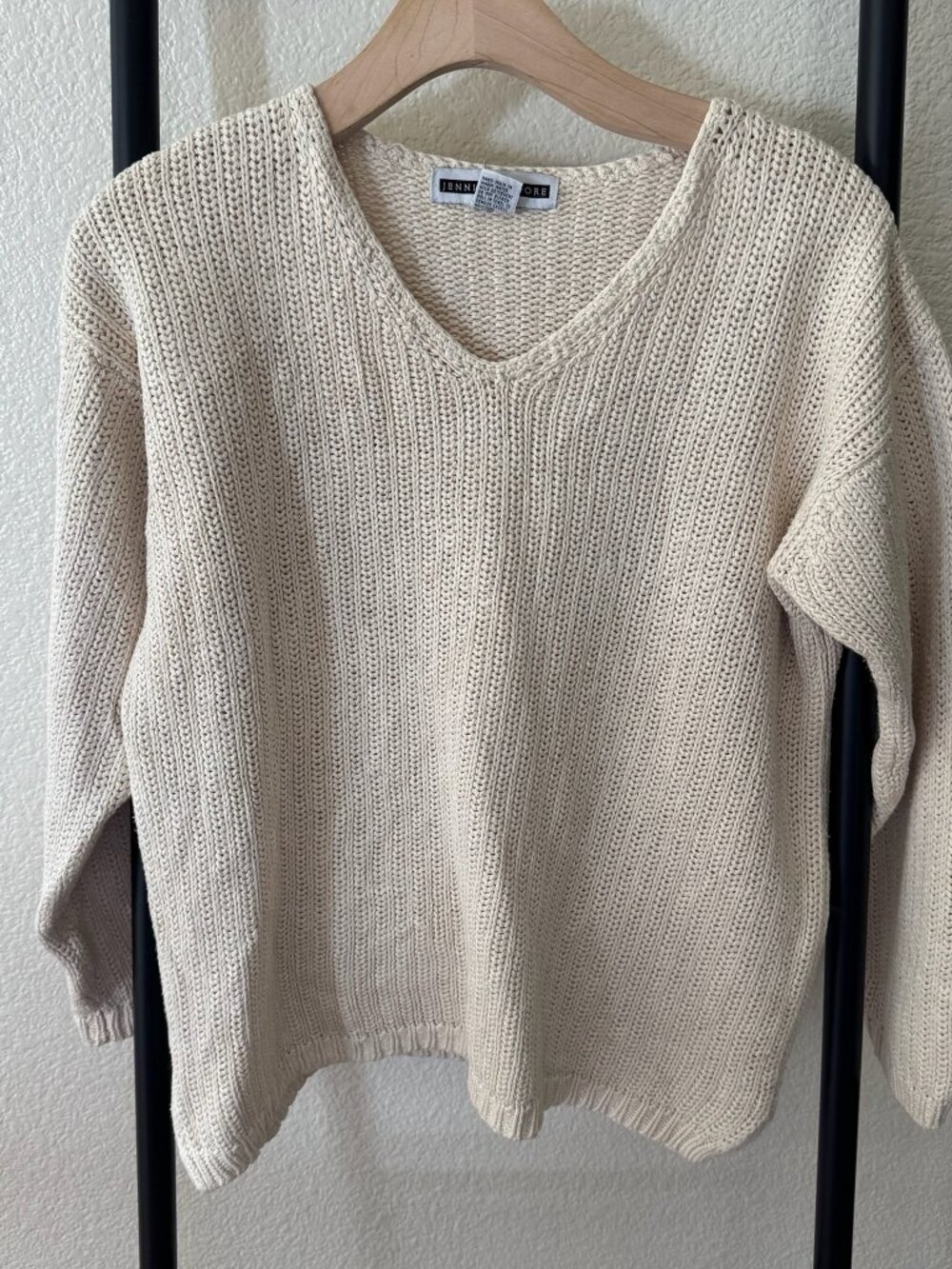Vintage Jennifer Moore Silk Cotton Blend Knit V-Neck Sweater Size Medium